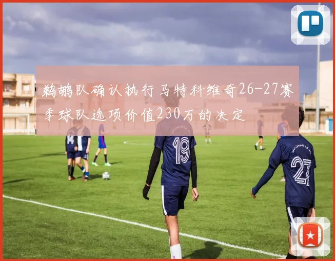 鹈鹕队确认执行马特科维奇26-27赛季球队选项价值230万的决定